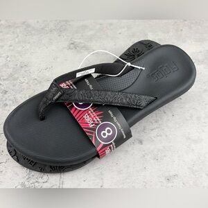 flojos flip flops women Size 8 Black Floral Island Print New With Tags